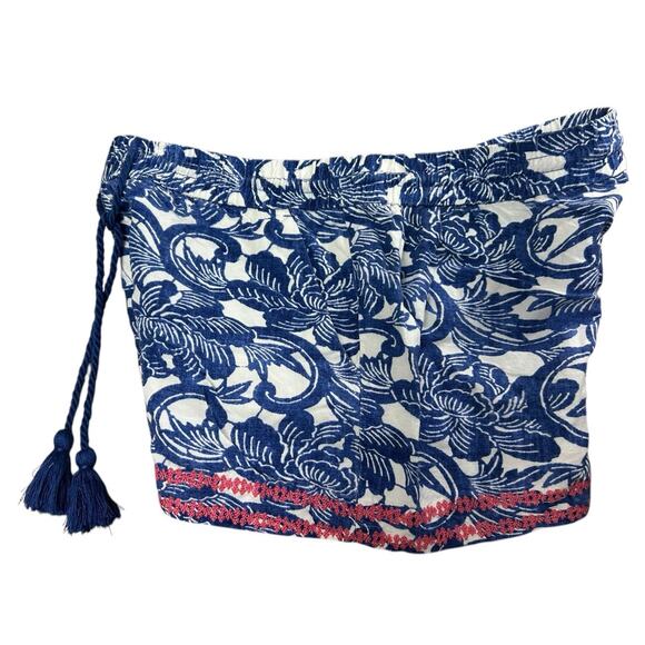 Ann Taylor LOFT Linen Blend Pull-on Shorts Sz M Blue Floral Drawstring Waist - Picture 2 of 5